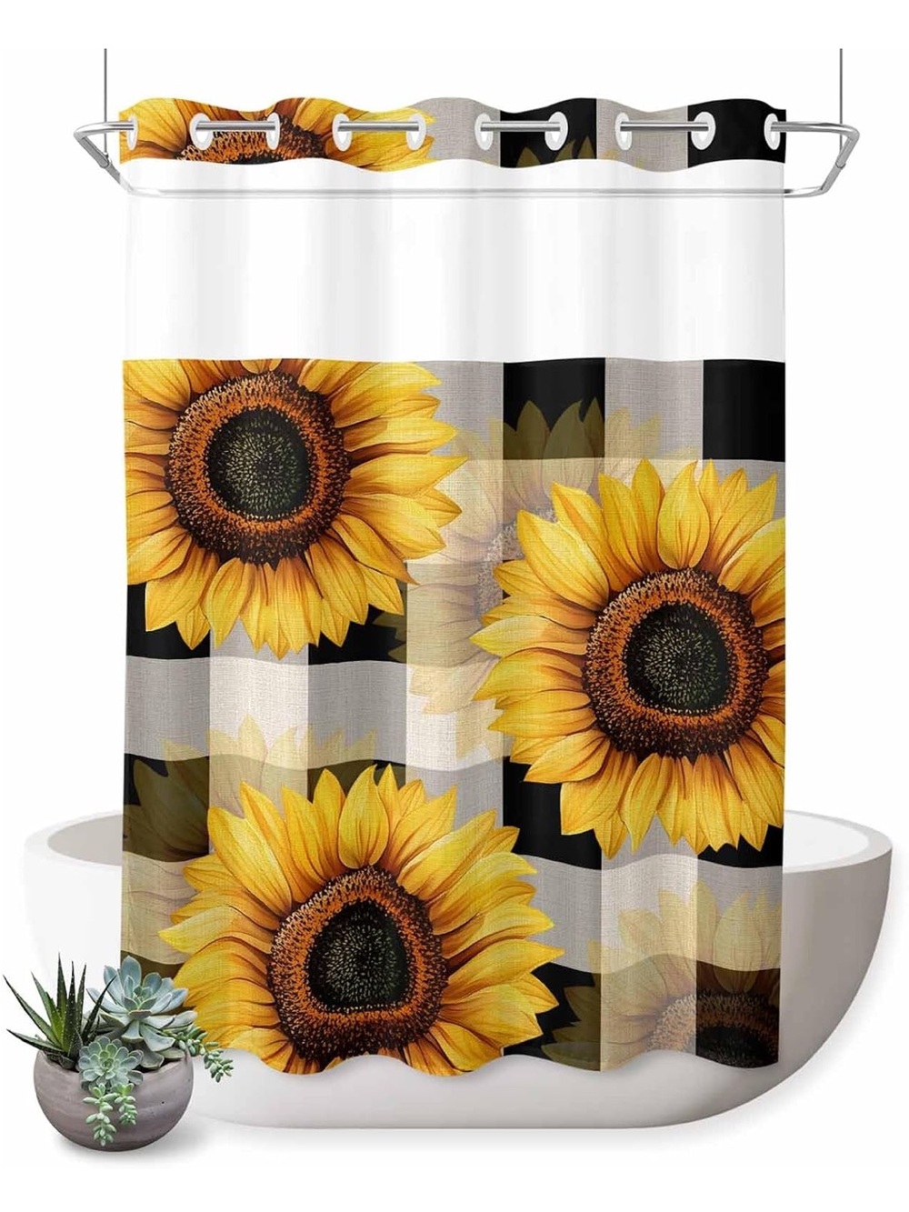 Sunflower Plaid Shower Curtain - Yellow sunflowers Bath & shower Curtain new